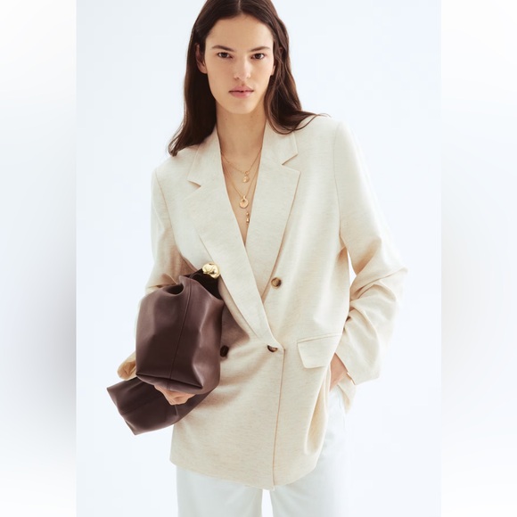 H&M Jackets & Blazers - H&M Cream Double-Breasted Blazer Linen blend